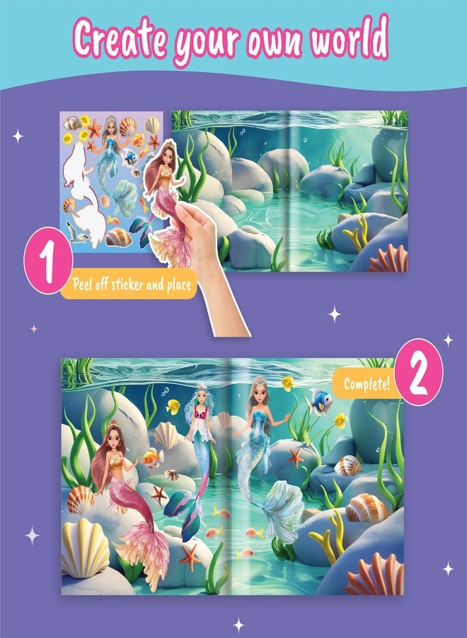 BSCOOL Mermaid Kingdom Reusable Sticker Book, 100+ Stickers, Underwater Fantasy Activity Book - Mermaid Sticker Dress Up for Girls Ages 4-6. Airplane Stickers Book for Toddlers. Christmas Gift - Image 5